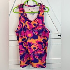 Girls Neon Swirl Racerback by Xersion Tank Top - Pink, Purple & Orange size M